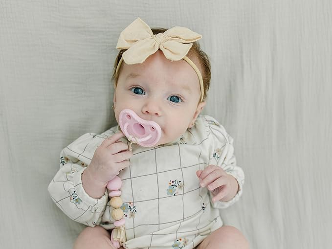 Mila & Lulu Round Silicone Pacifiers (Set of 2) – 100% Food-Grade, One-Piece Design, Soft Round Nipple, Doubles as Soother for Newborns and 0+ Months – Ballerina/Mauve