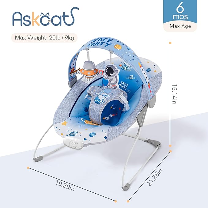 Baby Bouncer Soothing Infant Seat, Portable Baby Bouncer with Music Foldable Indoor & Outdoor Use for Baby 0-6 Months 6-20 lbs,Blue