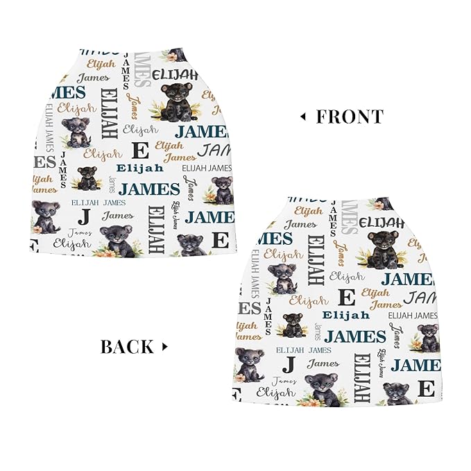 Personalized Car Seat Covers for Babies with Name – Multi-use Breastfeeding Cover Custom Panther Carseat Canopy Cover, Infant Stroller Covers for Boys and Girls