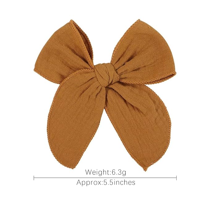 5.5 Inch Dark Yellow Fable Hair Bow: Handmade Linen Cotton Hair Clip for Girls - 1 PCS