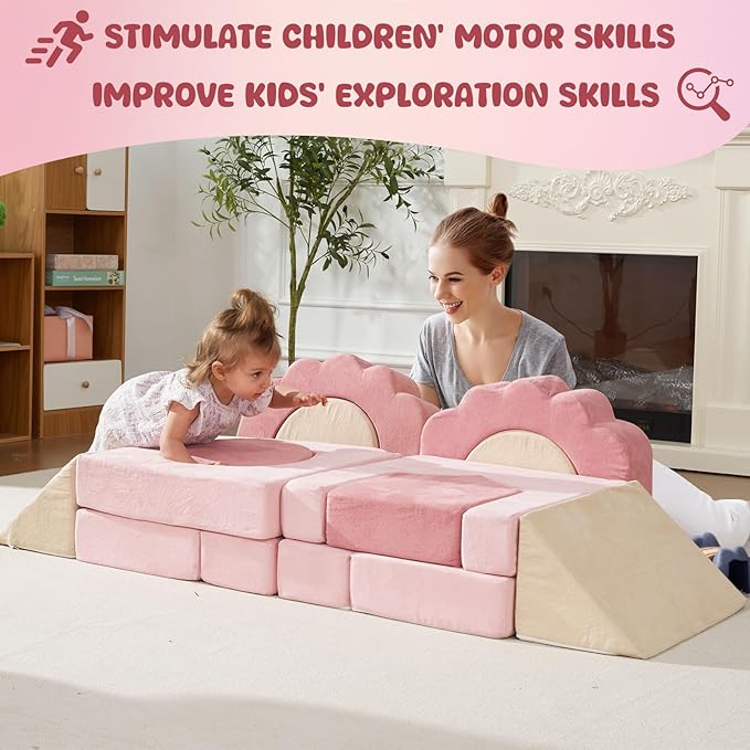 Foam Climbing Toys for Toddlers, 13pcs Climb and Crawl Activity Playset, Soft Play Climbing Blocks for Toddlers, Indoor Crawling Sliding Toys, High-Density Foam Play Structures for Playroom