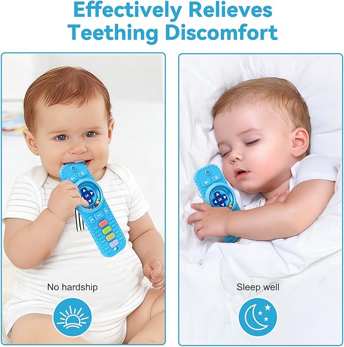 Baby RattlesTeething Toy for Babies 3-6-12 Months, Teething Relief, Silicone Infant Teethers TV Remote Shaped, Toddlers Sensory Toys, Newborn Must
