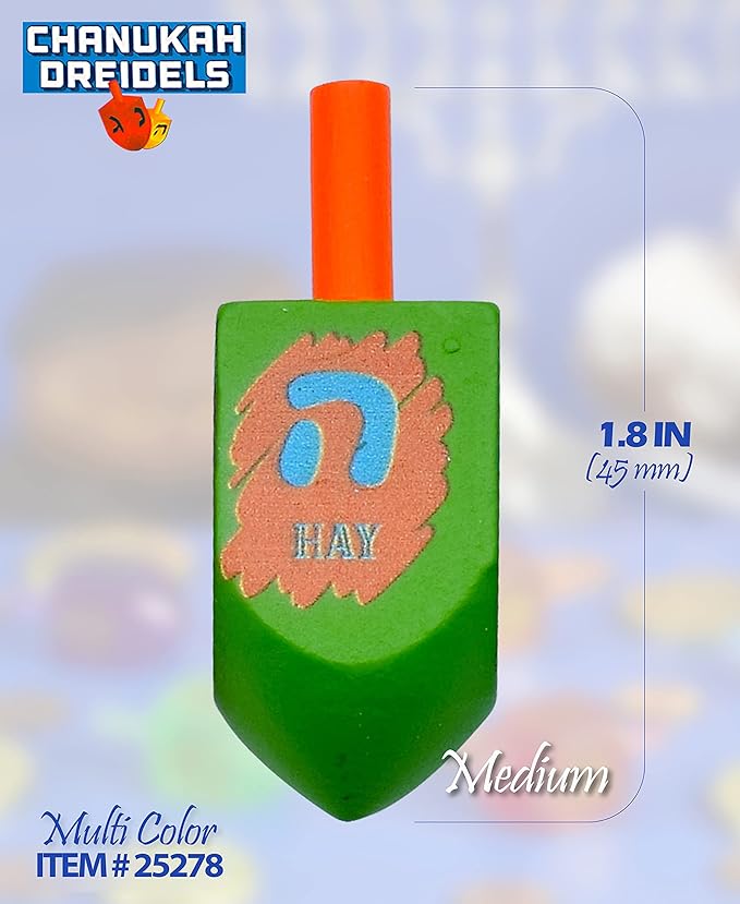 Izzy 'n' Dizzy Hanukkah Dreidels - Character Print Wooden Dreidel - 4 Pack Medium