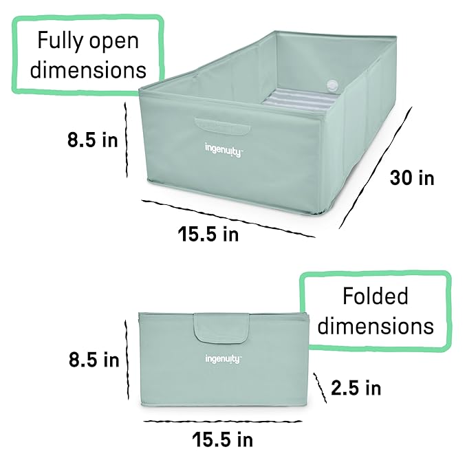 Ingenuity Tuckaway Toddler Folding Tub, Converts Shower to Tub, Folds to Store, Easy to Clean, No Assembly Required, Portable Baby Bathtub for Travel, 12M-5Y, Green