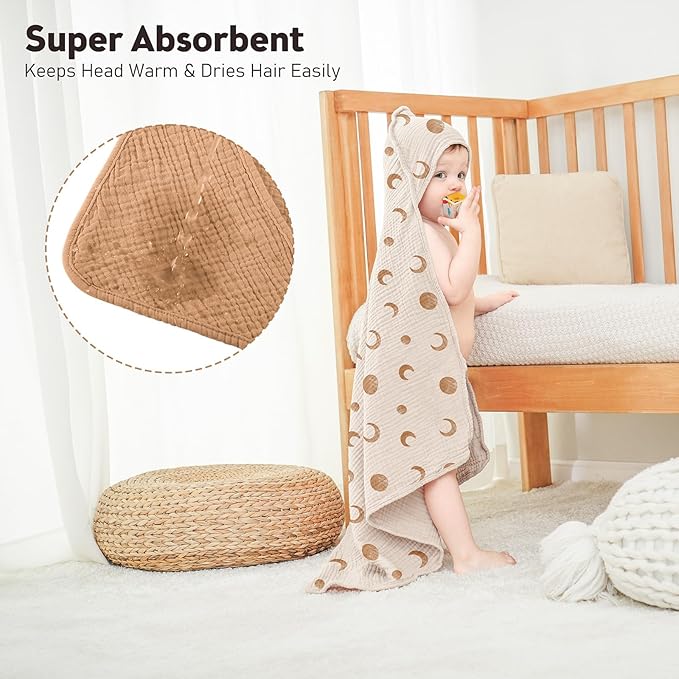 Susurration 2 Pack Thick Muslin Baby Towels, 100% Cotton Soft and Absorbent Baby Bath Hooded Towel for Newborn, Infant, Girls, Boys, Baby Essentials