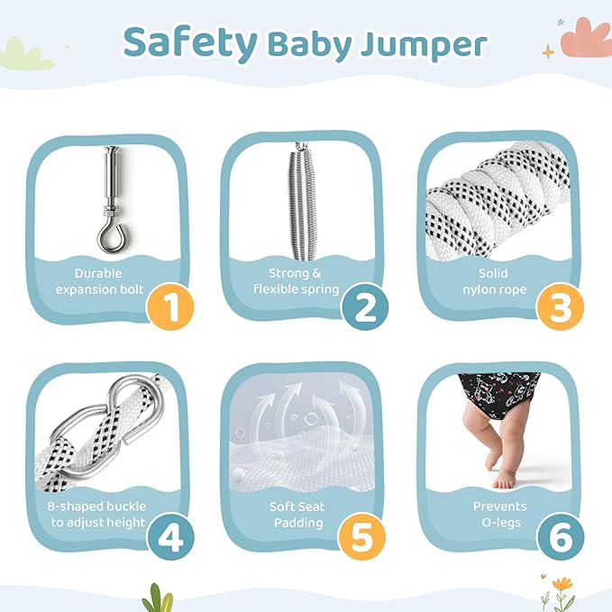 Slevoo Baby Jumper, with Ceiling Hook, Quick-Entry and Space-Saving Portable Infant Jumper for Small Spaces, Quiet Bear