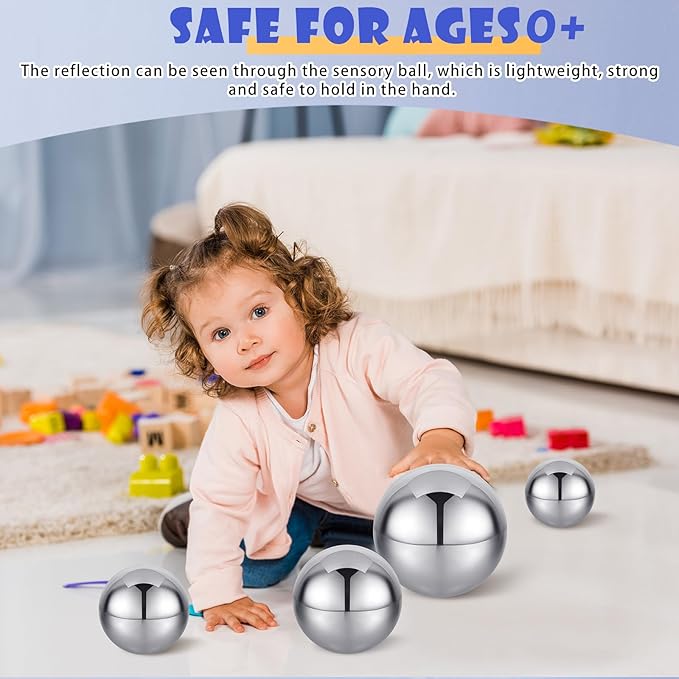 Shappy 4 Pcs Sensory Reflective Balls Stainless Steel Gazing Mirror Balls for Back to School Color Image Reflection Bedroom Ornaments (2.5,3,3.9,4.7 Inch)