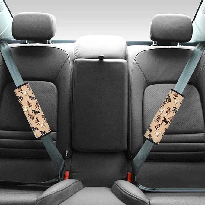 Car Seat Belt Cover Pad Comfortable Shoulder Seatbelt Pads Cushions 2-Piece for Adults Car Interior Decor Horse Herd Print