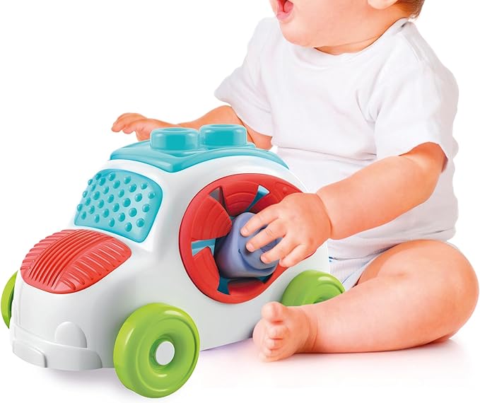 Clementoni- Soft Clemmy Sensory Car: Fun & Developmental Play for Babies & Toddlers, Stimulating Textures, Shapes & Stacking Blocks - Multicolored (6+ Months)