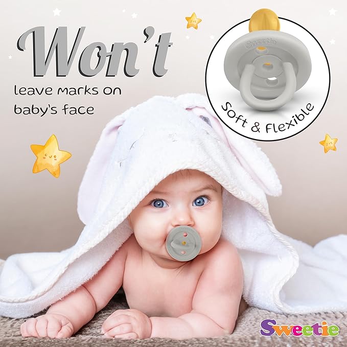 SWEETIE Rubber Pacifier Natural Rubber Pacifier Rounded (Grey, 0-6 Month)