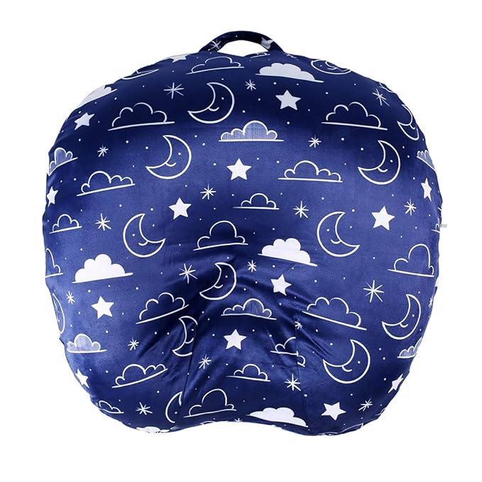 Newborn Lounger Cover - Hypoallergenic Minky Fitted Cover for Boppy Lounger Pillow - Stain-Resistant & Soft Baby Lounger Replacement Cover (Navy Blue, Stars and Clouds)