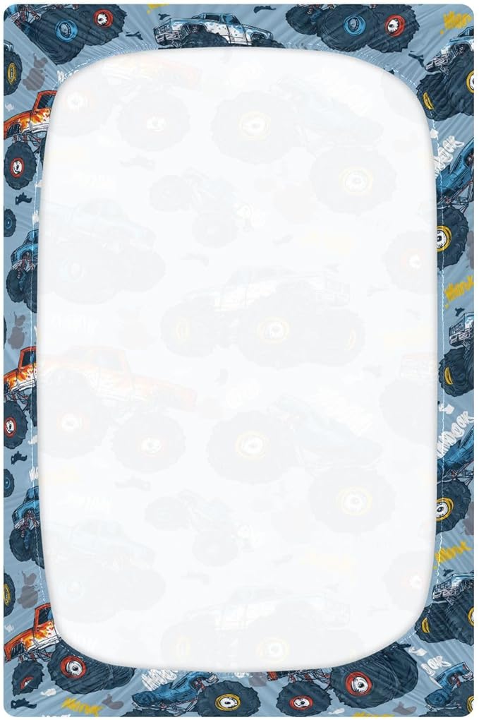 Baby Crib Sheet Monster Truck Cars Crib Mattress for Boys and Girls Playard Sheet Soft Breathable Fitted Baby Mattress Cover 52x28in