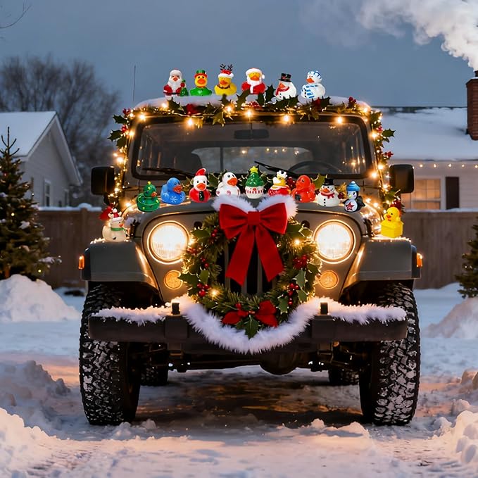 48PCS Christmas Rubber Ducks in Bulk Mini Rubber Ducks for Jeeps Christmas Ducks Basket Stuffers Christmas Ducks for Kids Baby Bath Toys Christmas Party