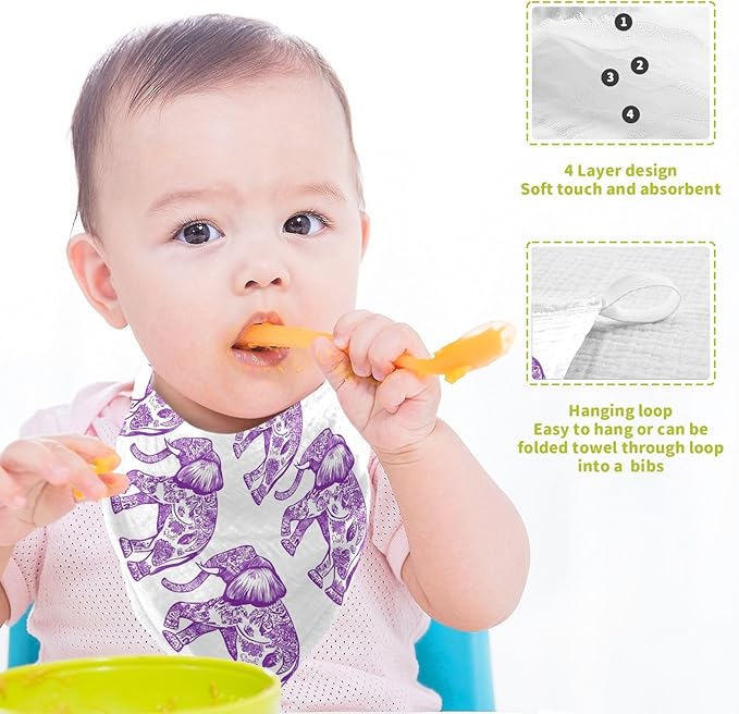 vvfelixl Purple Outline Elephant Baby Burp Cloths Baby Muslin Washcloths for Boys Girls Cotton Babys Face Towel for Newborn Infants Soft and Absorbent 11.8 X 11.8 in, 5 Pack