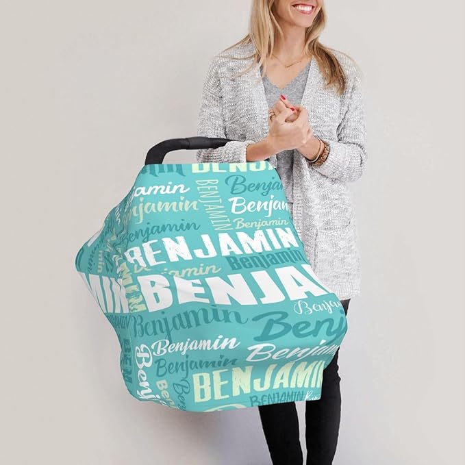 Personalized Baby Car Seat Cover for Boys Girls, Custom Monogram Nursing Covers for Breastfeeding with Name, Infant Stroller Cover, Optional Baby Bib, Baby Swaddle Set for Newborn Infant