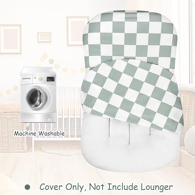 DILIMI Baby Lounger Cover, Newborn Lounger Cover for Boys Girls, Removable Soft Comfortable Lounger Slipcover, Green Checkerboard (Lounger not Included)