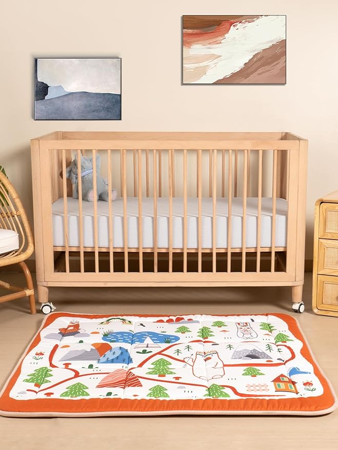 TILLYOU Baby Play Mats for Floor, 50x50 Playpen Mat, Extra Thick Foam Play Mat for Babies and Toddlers, Foldable Baby Crawling Mat for Playpen, Zoo