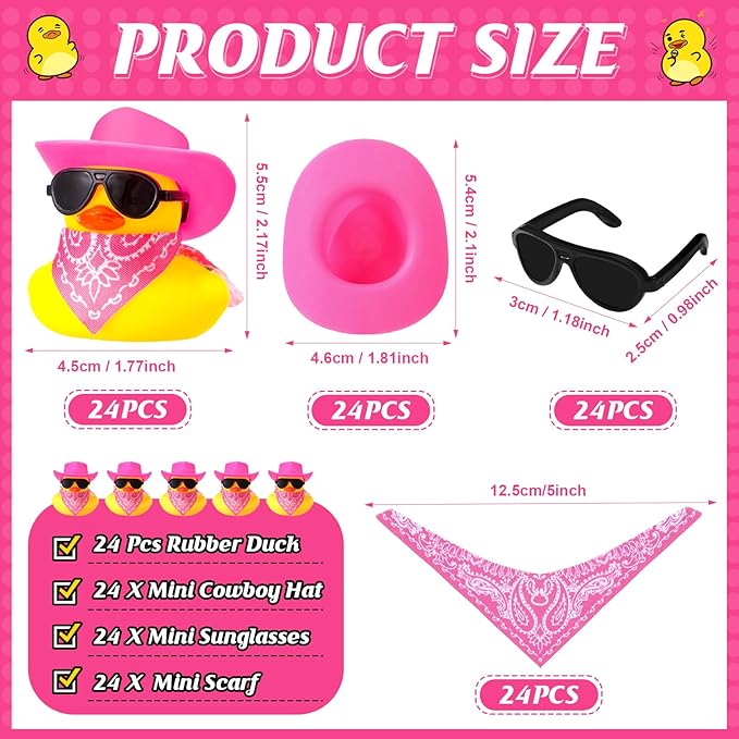Sosation 24 Set Cowboy Rubber Duck Bulk Mini Yellow Duckies Bath Party Tiny Ducks Bathtub Toy with Cowboy Hat Paisley Bandanas Sunglasses for Birthday Party Favor(Elegant Style)