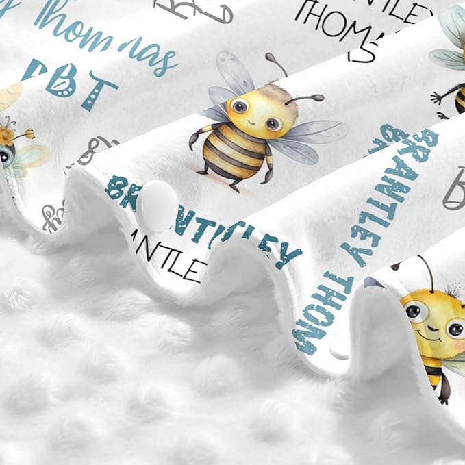 Custom Baby Car Seat Canopy Personalized Car Seat Covers with Name for Baby Boys Girls Customized Bee Nursing Breastfeeding Cover Infant Carseat Canopies Newborn Minky Baby Blanket