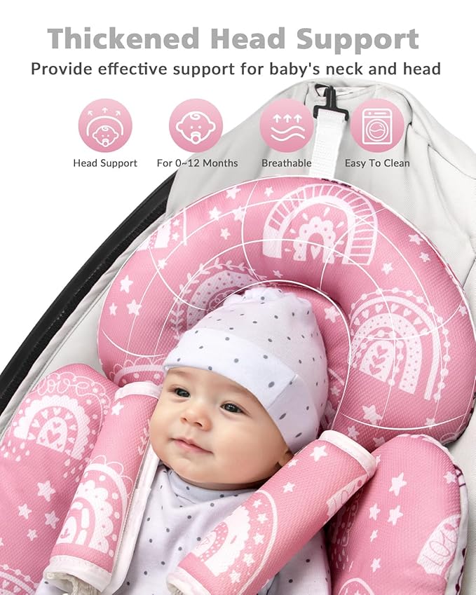 Infant Insert Compatible with 4moms Mamaroo Swing and Infant Carseat, Including 3 Replacement Balls, Reversible Newborn Insert for Baby Swing, Stroller, Bouncer, Soft Fabric - Mauve Rainbow