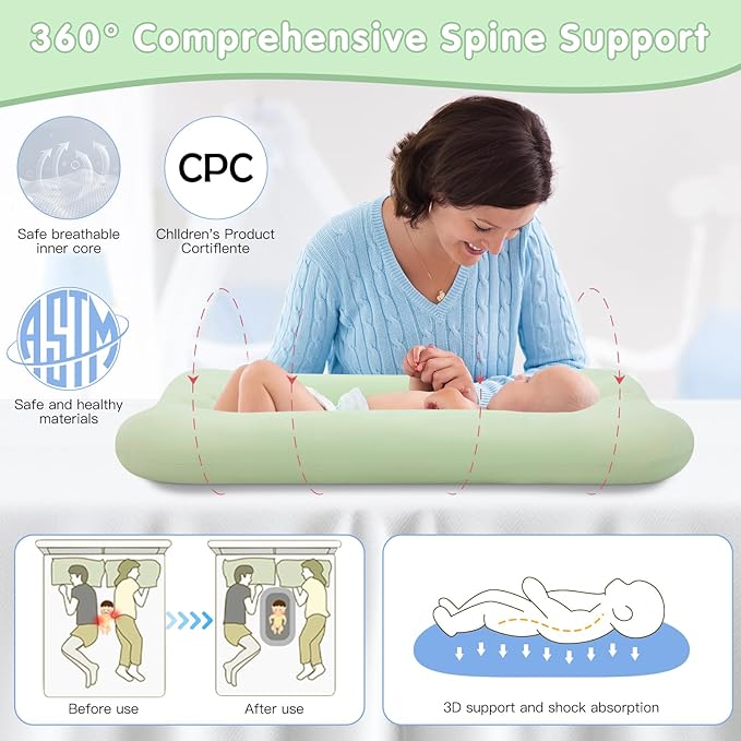 Lucakuins Baby Lounger for Newborn, 0-24 Months, Bionic Design Infant Lounger for Home and Travel, Soft Organic Cotton, Newborn Babies Essentials Gifts (Pure Green Baby Lounger)