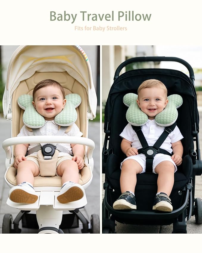 KAKIBLIN Baby Travel Pillow, Baby Neck Pillow for Car Seat, U-Shaped Head and Neck Support for Stroller Pushchair, Soft Cooling Breathable Infant Head Pillow for Newborn Toddler
