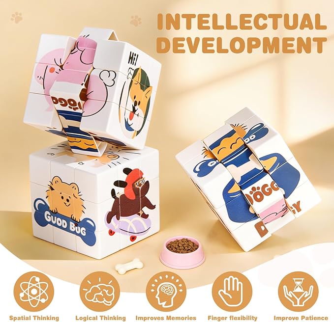 12 Pack Premium Puppy Mini Cube Bulk, 1.18 Inch 3x3x3 Small Puzzle Cubes Surface Finish, Dog Themed Birthday Party Favors, Classroom Rewards Prizes, Easter Basket Fillers for Kids