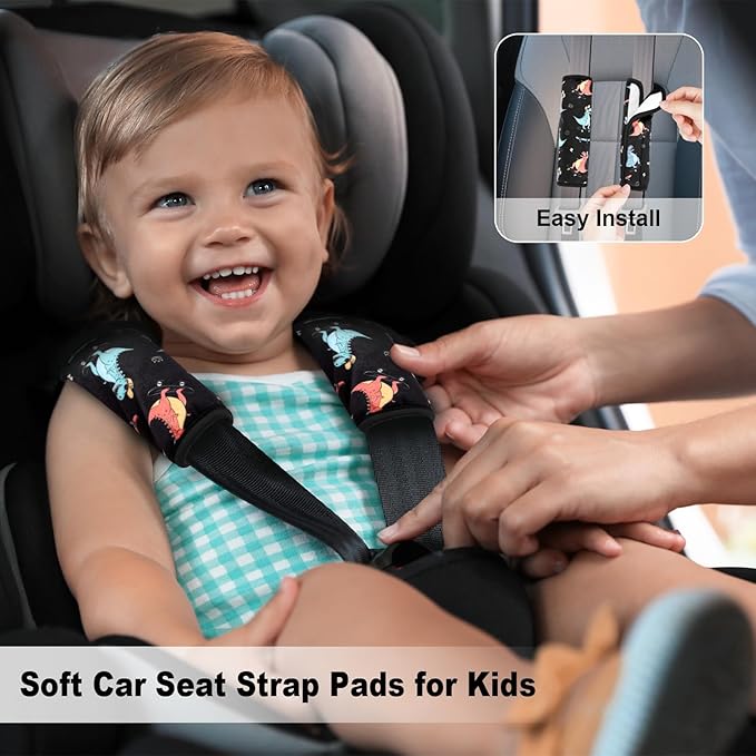 Seat Belt Covers for Kids, Double-Sided Use Shoulder Pads for Kids, Comfort Neck Strap Covers, Cute Car Seatbelt Cushion Covers for Boys Girls(2 Pack)