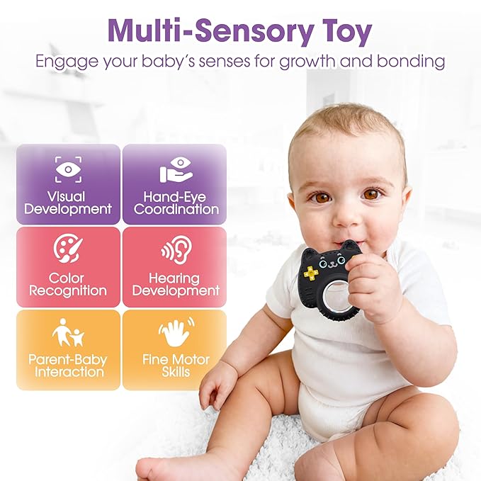 Teething Toys for Babies 0-6 6-12 Months, Remote Game Controller 3-in-1 Baby Teether Rattle Sensory Toy, BPA Free Food-Grade Silicone Baby Toys 0-24 Months, Teething Relief Newborn Essentials Gift