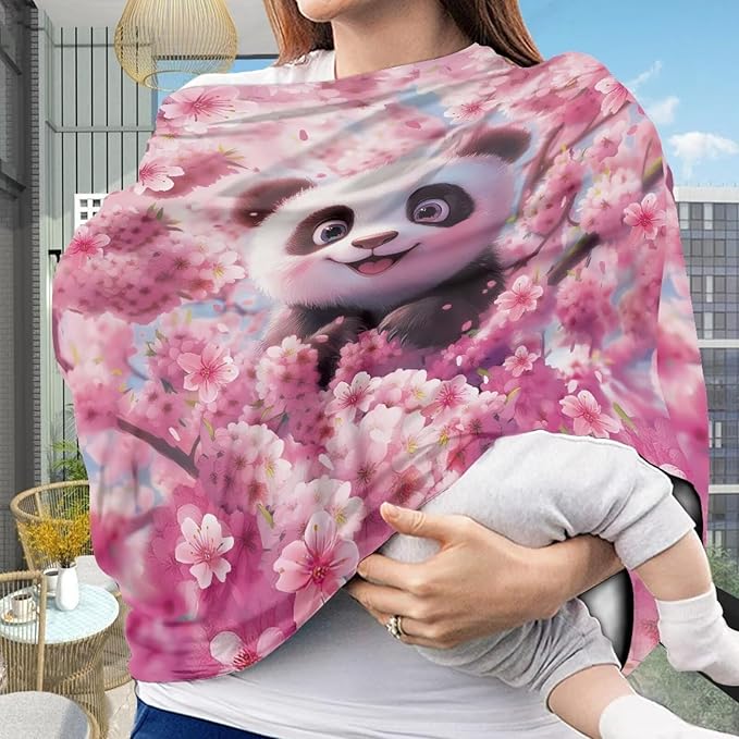 AFPANQZ 3D Panda Car Seat Covers for Babies Stretchy Lightweight Soft Nursing Cover Breastfeeding Shield Carseat High Chairs Gender Neutral Shopping Carts Infant Baby Beanie and Bags