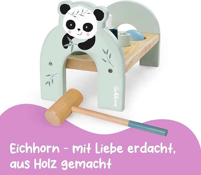 Eichhorn Wooden Hammering Bench - Colorful Motor Skills Toy for Toddlers with Hammer, Pegs and Balls, Promotes Coordination and Strength, Birch Wood, Age 1+