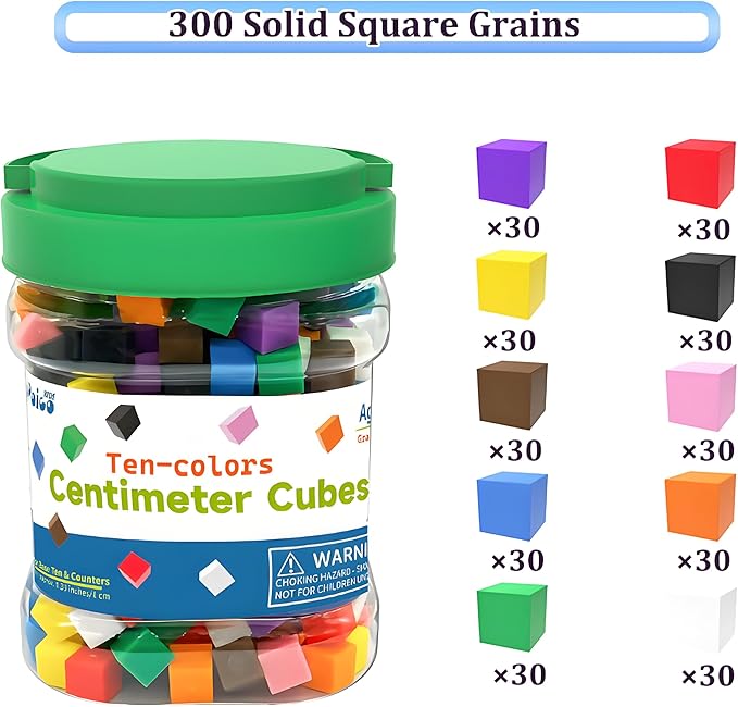 EXBEPE Geometric Solids 300 Pcs,Math Counting Cube,Plastic Color Sorting Stacking Blocks for Kids