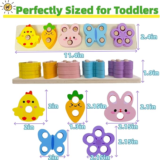 UURM Easter Montessori Toys for 1 2 3 Years, Wooden Counting & Stacking Toys for Toddlers Educational Learning Toys Easter Basket Stuffers