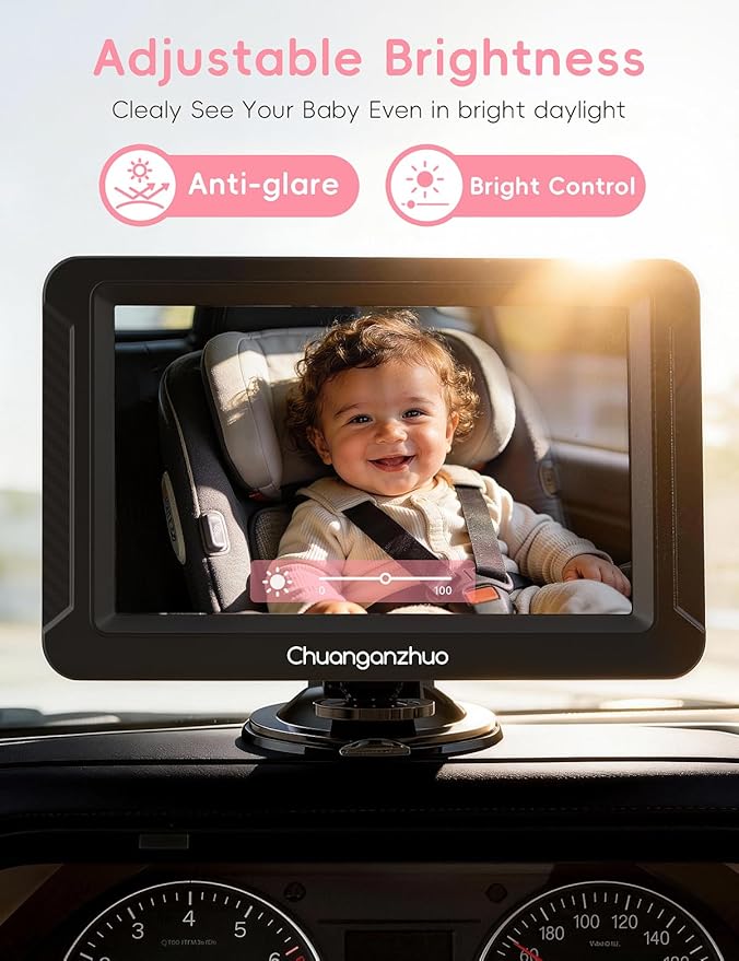 S100C Car Baby Camera USB Powered, Crystal Clear Auto IR Night Vision in Total Dark, Adjust Brightness & 1080P 5" IPS Monitor, 3X Zoom & 360 Rotating Backseat/Carseat Camera for Car Baby Monitor