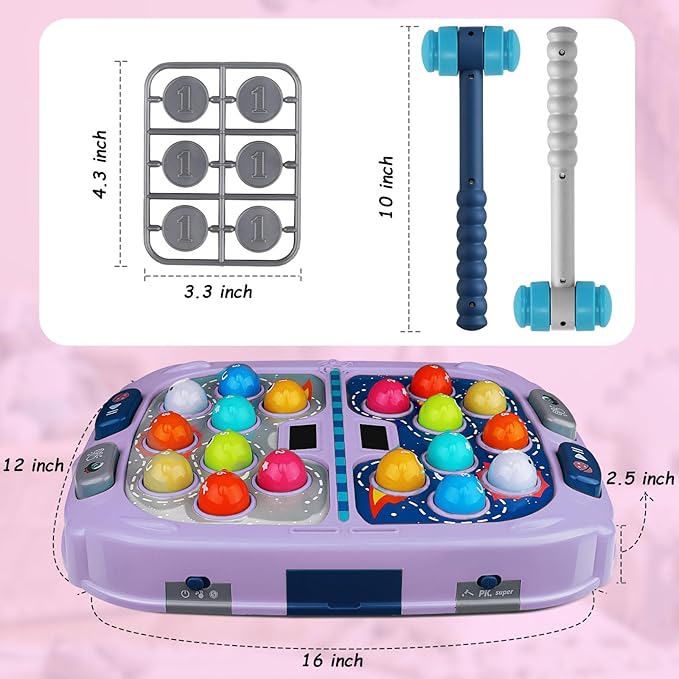 WAYKEE Whack a Game Mole, Toys for 3 4 5 6+ Year Old Girls Boys, Whack a Game for Kids, Gifts for 3-12 Year Old Girls Boys, Interactive Educational Toys with Double Hammers Sound and Light