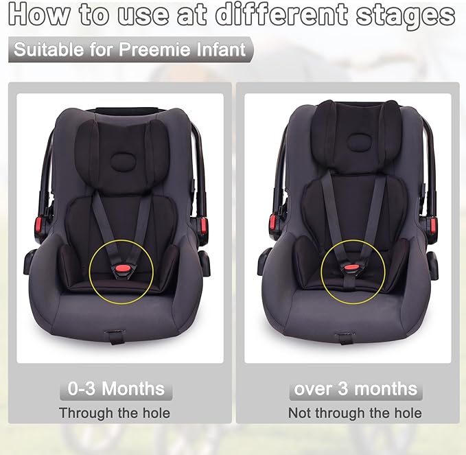 Infant Car Seat Insert，Carseat Head Support for Baby Preemie Newborn Infant,Babies Insert for Doona Stroller,Universal Baby Car Seat Head Support for Swing, Carseat(Black)