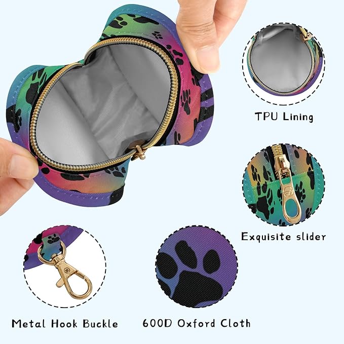Pacifier Holder with Clip Pacifier Case for Diaper Bag Round Baby Pacifier Pouch Box Bag Portable Gradient Paw Prints and Trails