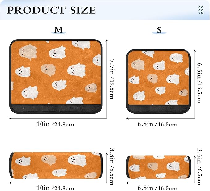 2 Pack Seatbelt Covers Seat Belt Cover Pad for Adults Boys Girls Car Seat Strap Covers Pads Cushion Universal Shoulder Strap Pad Protector for Backpack Camera Bag 6.5 Inch Halloween Ghosts Orange