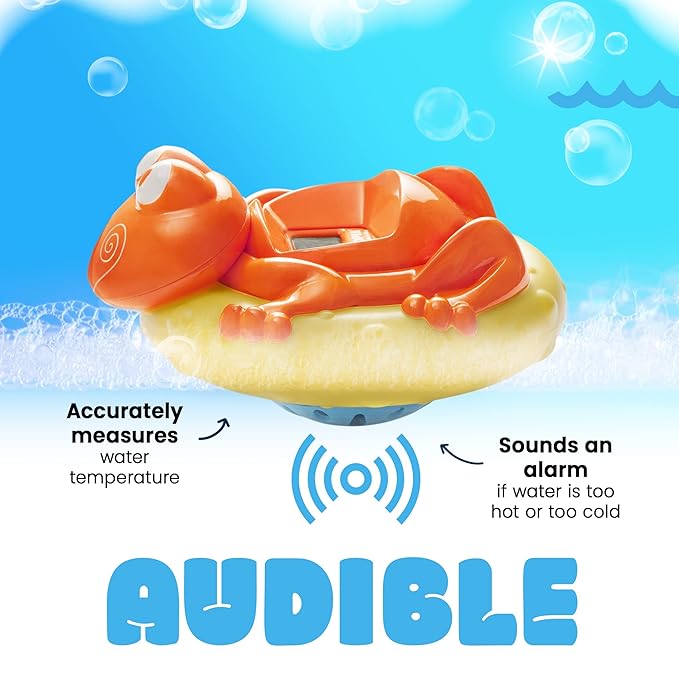 Aquatopia Baby Bath Thermometer Floating Toy with Digital Audible Alarm, Baby Water Thermometer for Bath Temp, Cute Baby Bath Essentials, Beeps When Too Hot or Too Cold, Fergus Frog, Orange