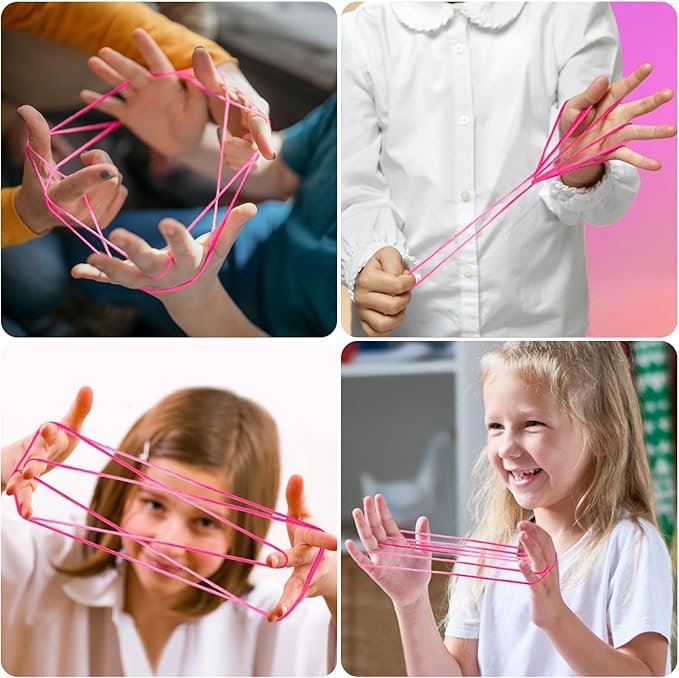 Cikyner Cat’s Cradle String, 8 Pcs Finger String Game 2m Long 2mm Diameter Cats Cradle with Instructions Polyester pink String Toy Supplies Ideal for Gifts for Girls and Boys on Birthday Easter