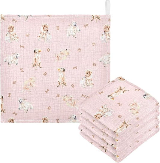vvfelixl Baby Cotton Washcloths Golden Retriever Infants Bath Towel for Unisex Face Towels for Newborn, Natural Baby Wipes Delicate Skin, 11.8 X 11.8 inch, one sizex5