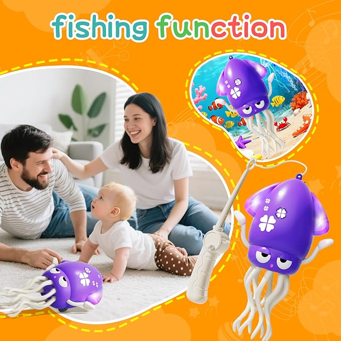 Electric Dancing Octopus Toy with Led Light and Music, Kids Electric Crawling Octopus Tummy Time Toys, Rechargeable Interactive Sensory Toyy, Perfect Christmas Birthday Gift (Purple)