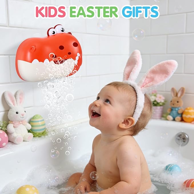 Baby Bath Toys, Rechargeable Dinosaur Bath Bubble Machine with Music, Bathtime Bathtub Toys for Toddlers Birthday Easter Gifts, Bubble Maker Toys for Kids Ages 1-3 4-8 Baby Gifts (Red)