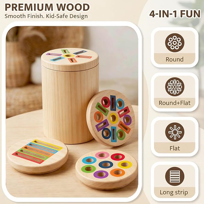 Wooden Montessori Toys for 1, 2,3 Year Old: 3 in 1 Fine Motor Skills, Learning Color Matching Sorting Sensory - Easter Basket Stuffer for Toddler Boy Girls - 18 Month