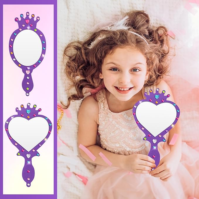 Geetery 20 Pcs Unbreakable Kids Mirror DIY Decorate Your Own Princess Mirror Mermaid Princess Foam Small Crafts for Princess Party Decorations(Purple)