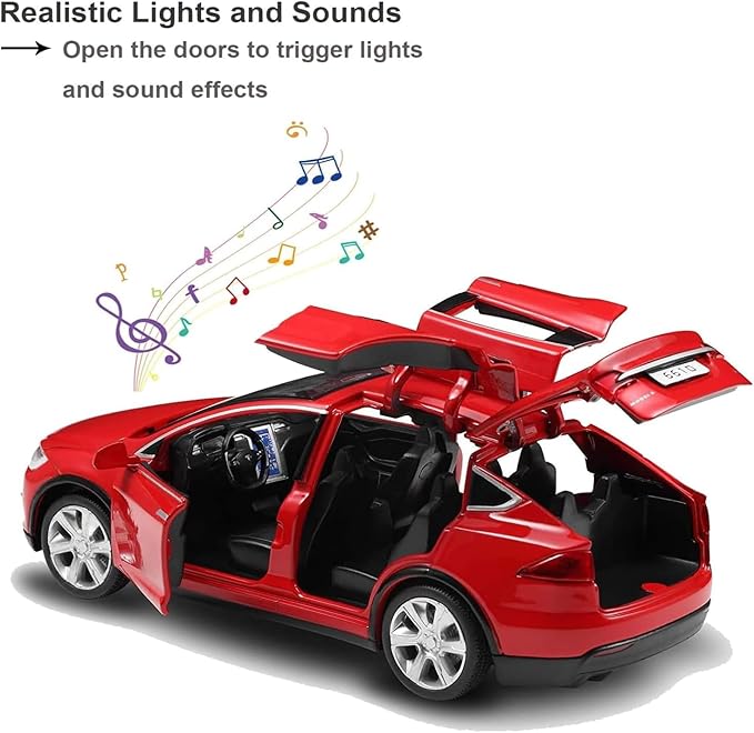 1/32 Model x Metal Die Casting Toy Car for 3 to 12 Year Old Boy Pull Back Car Toy with Sound and Lights (Red)