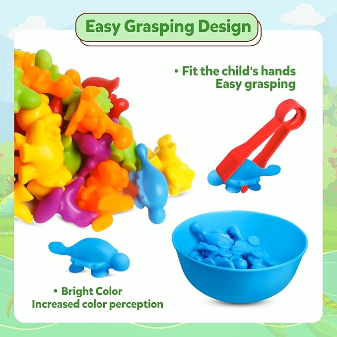 Counting Dinosaurs Toys Matching Games with Sorting Bowls for Kids Toddler Learning Activities Preschool Must Have Manipulatives Montessori Fine Motor Skills Toys Age 3 4 5 Years (Dinosaurs)