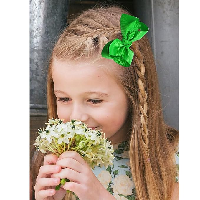 2 PCS 4.5inchs Hair Bows for Girls Grosgrain Ribbon Hair Bow Alligator Clips Hair Accessories for Baby Girls Toddlers(Green)