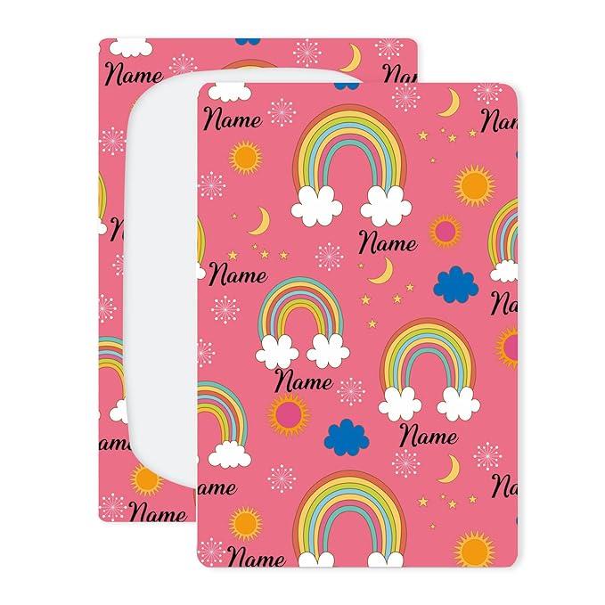 Personalized Pink Rainbow Baby Car Seat Cover for Girl, Customized Name Nursing Covers Breastfeeding Scarf Infant Carseat Canopy, Shower Gift for Newborn Girls Babies