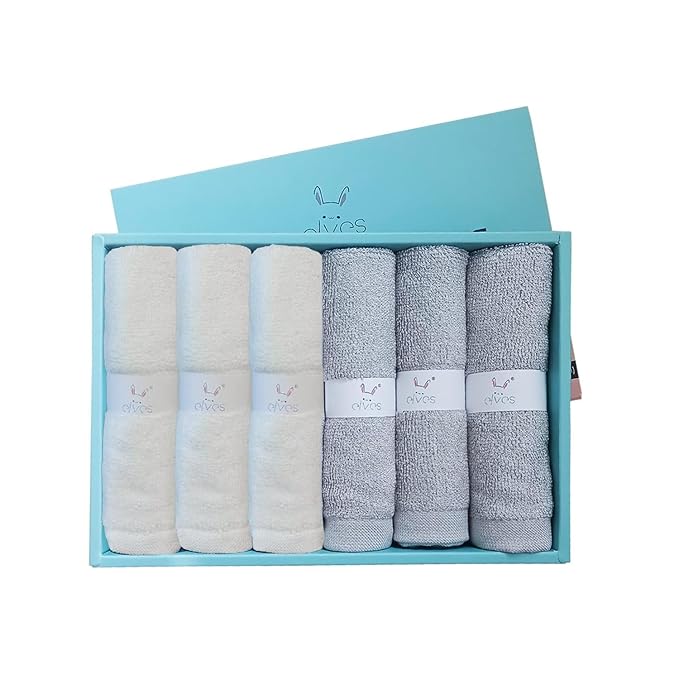 elves Bamboo Viscose Face Cloth - Soft Washcloths for Baby & Adult Sensitive Skin- Organic Wash Clothes 10'' x 10'' - Reusable Makeup Remover Face Towel - 6pcs (Grey&White)